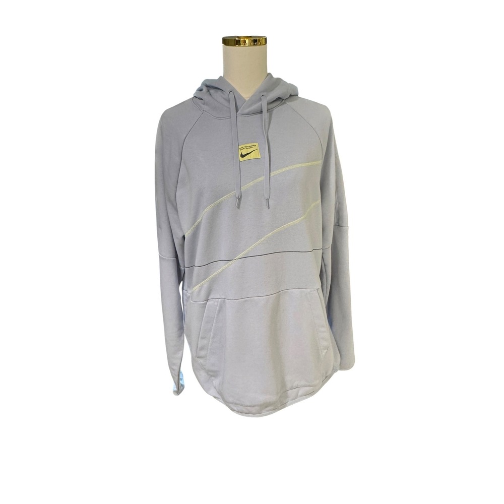 Nike Dri-FIT Fleece Pullover Fitness Hoodie Blue Whisper Swoosh Zip Pocket L - Picture 2 of 10